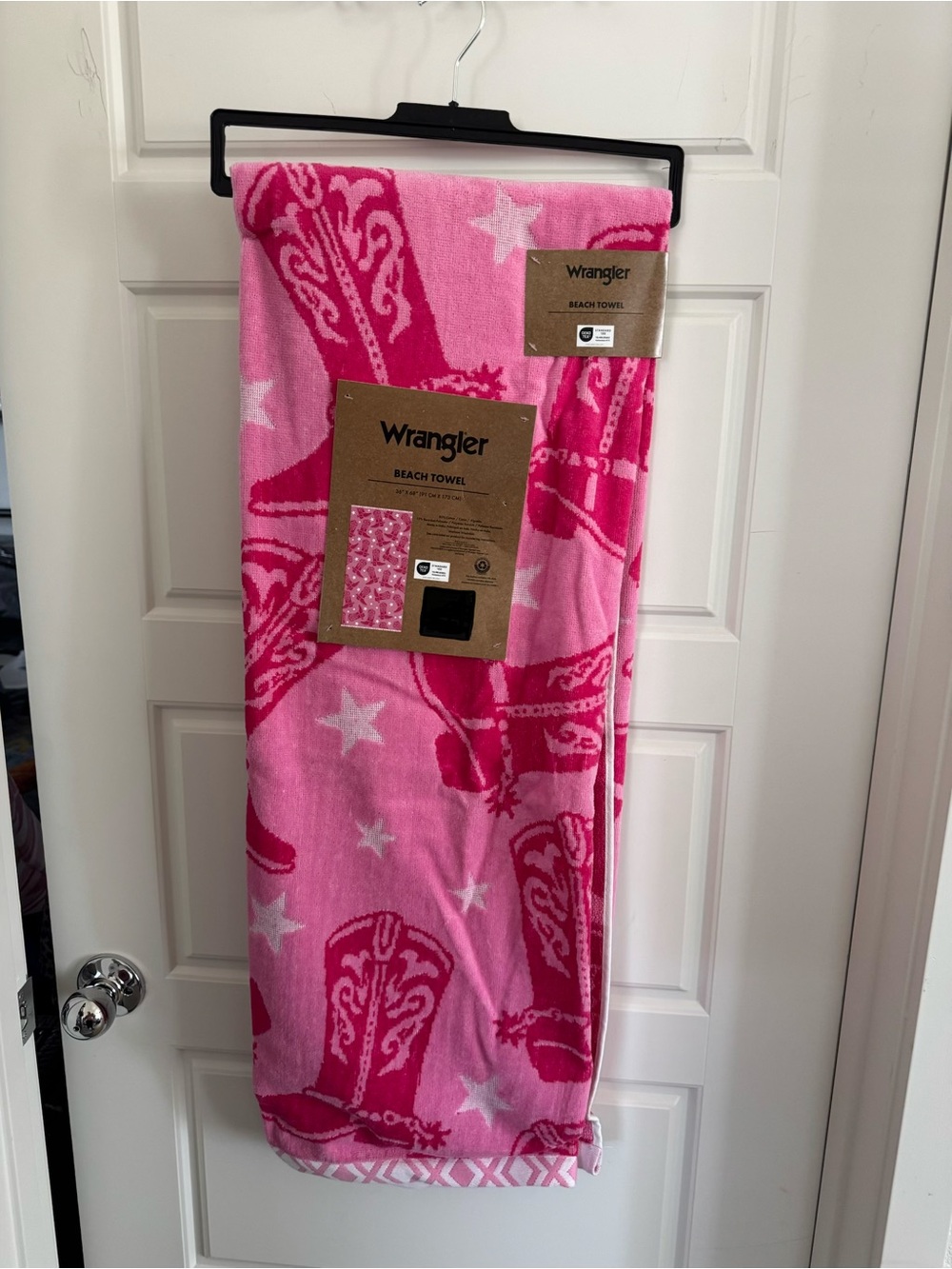 Wrangler Pink Cowboy Boot Pattern Beach Towel